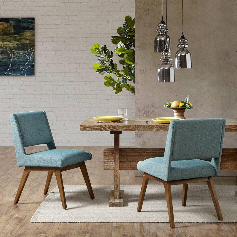 Ink+Ivy Set of 2 Boomerang Dining Chair Blue: Upholstered, Pecan Wood Legs, Mid-Century Modern