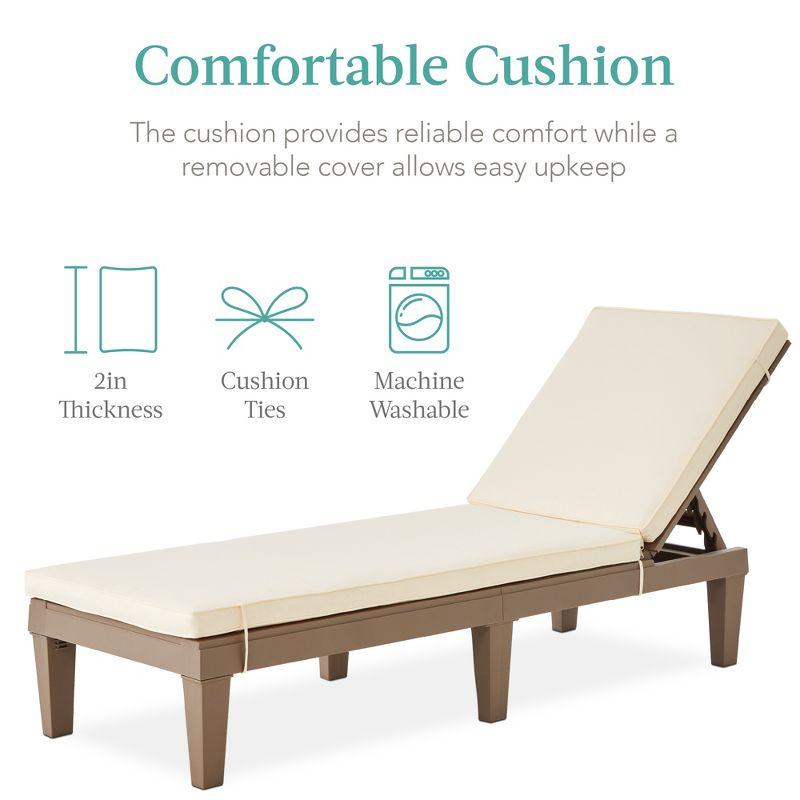 Brown Resin Outdoor Chaise Lounger with Ivory Cushion