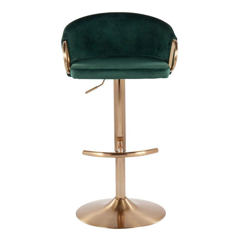 Set of 2 Claire Adjustable Barstools Gold/Green - LumiSource: Chic Velvet, Metal Base, Swivel, Footrest