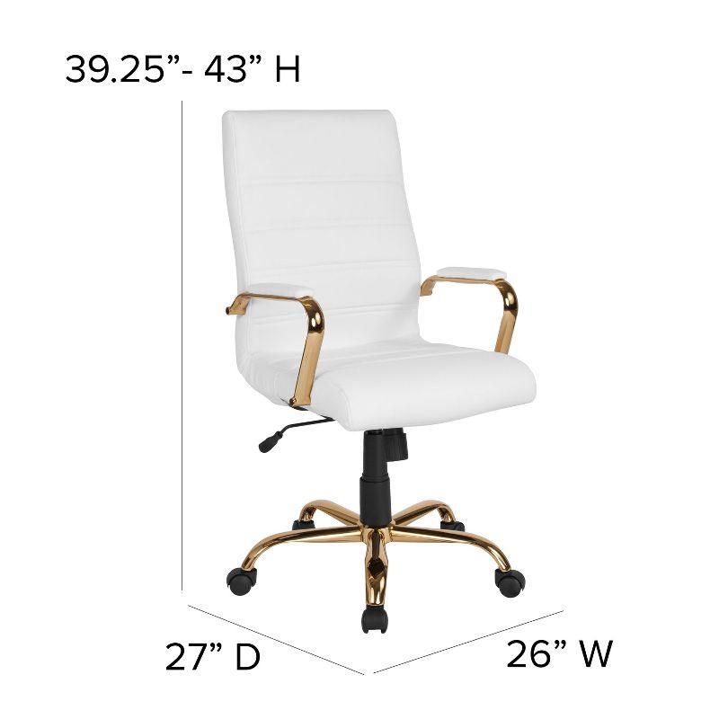 High Back White Leather Executive Swivel Office Chair with Gold Metal Frame