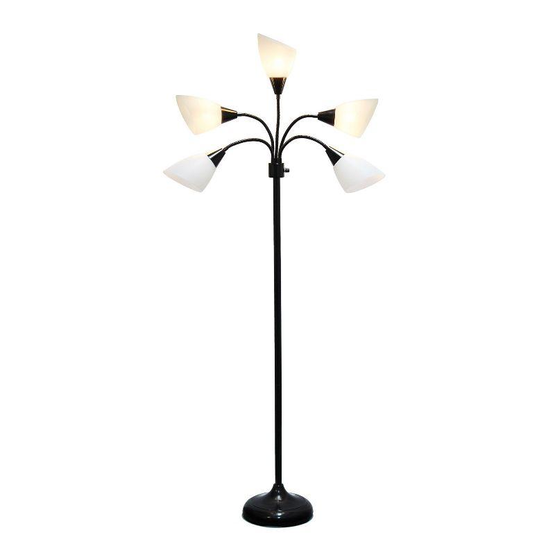 67" Black Adjustable Multi-Head Floor Lamp with White Shades