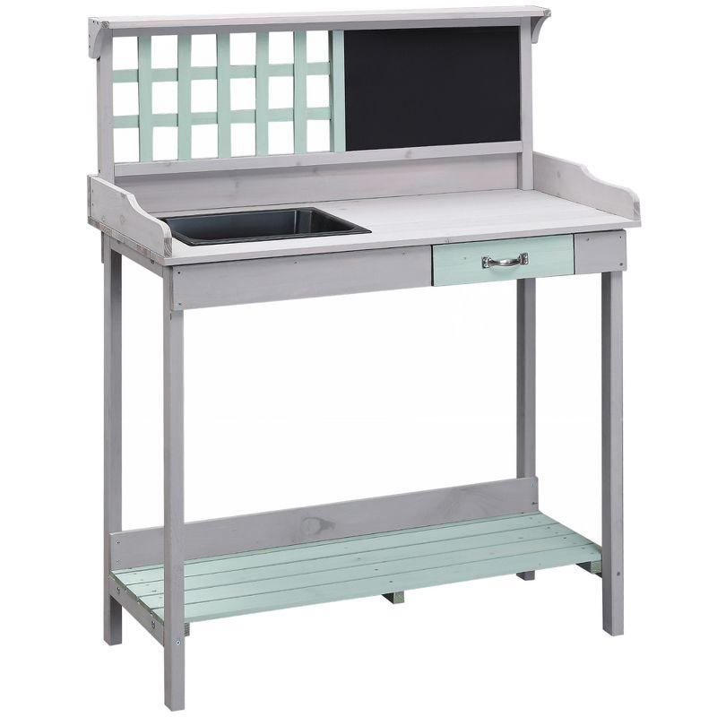 Light Gray Fir Wood Outdoor Potting Bench with Removable Sink