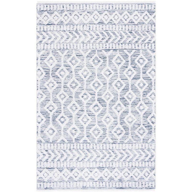 Ivory and Blue Nomadic Pattern 5' x 7' Synthetic Area Rug