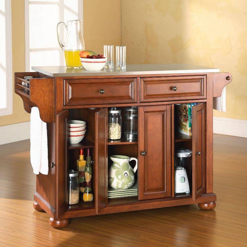 Alexandria Stainless Steel Top Kitchen Island Cherry - Crosley: Storage, Adjustable Shelves, Towel Bar