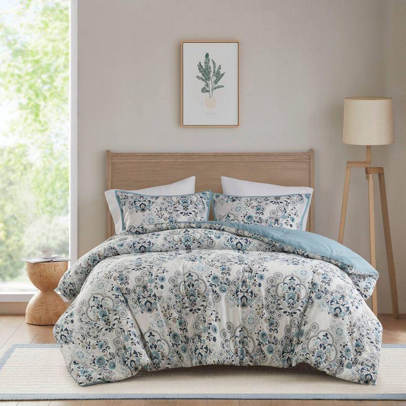 Brielle 3 Piece Floral Printed Cotton Comforter Set