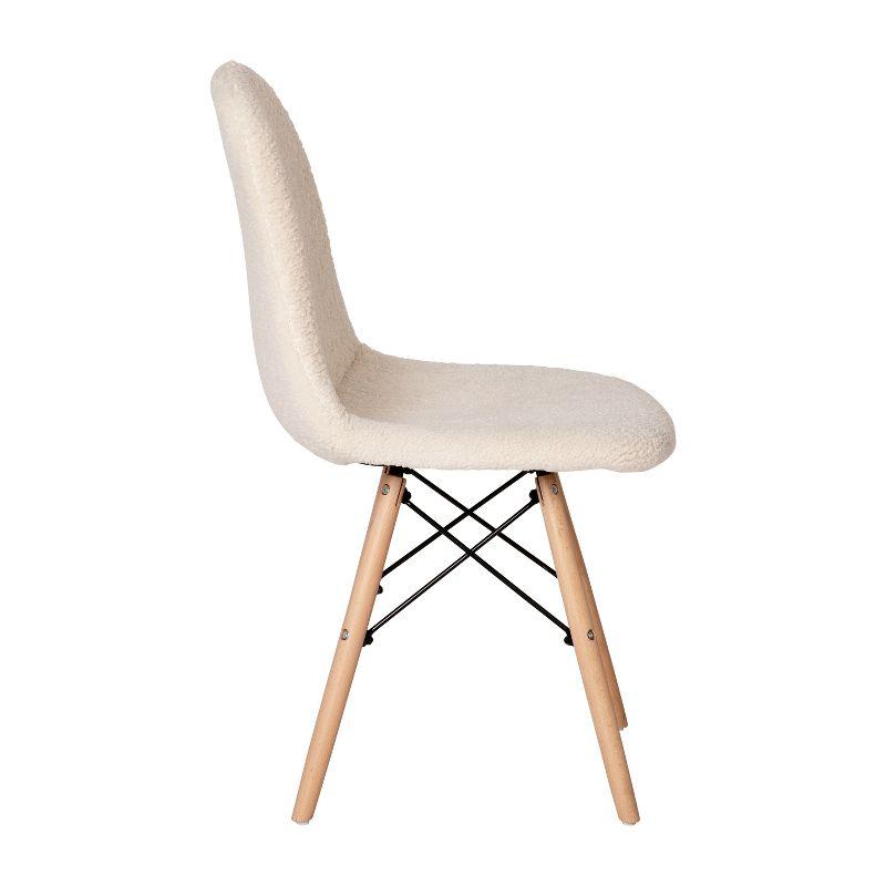 Off-White Faux Shearling Armless Accent Chair with Modern Wood Legs