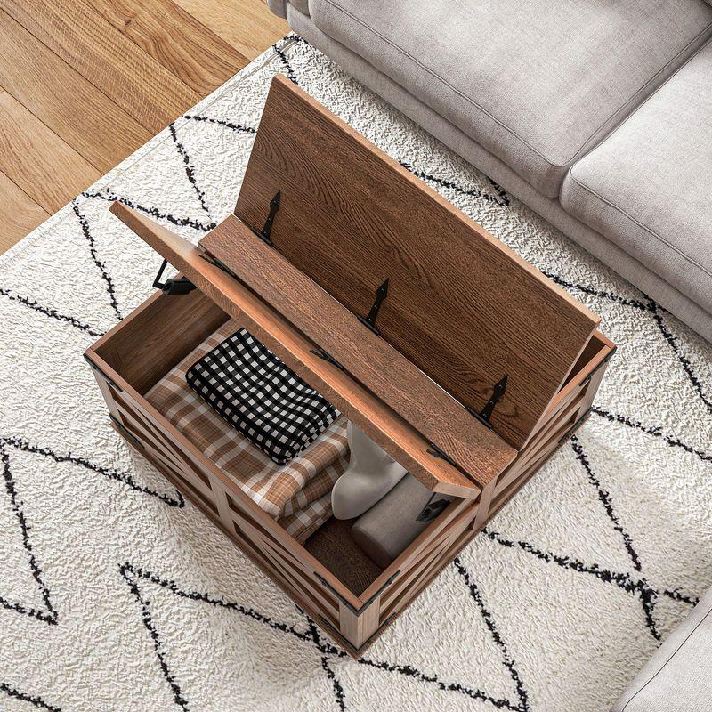HOMCOM Farmhouse Coffee Table with Flip Top, Hidden Storage Compartment, Square Center Table for Living Room, Distressed Brown