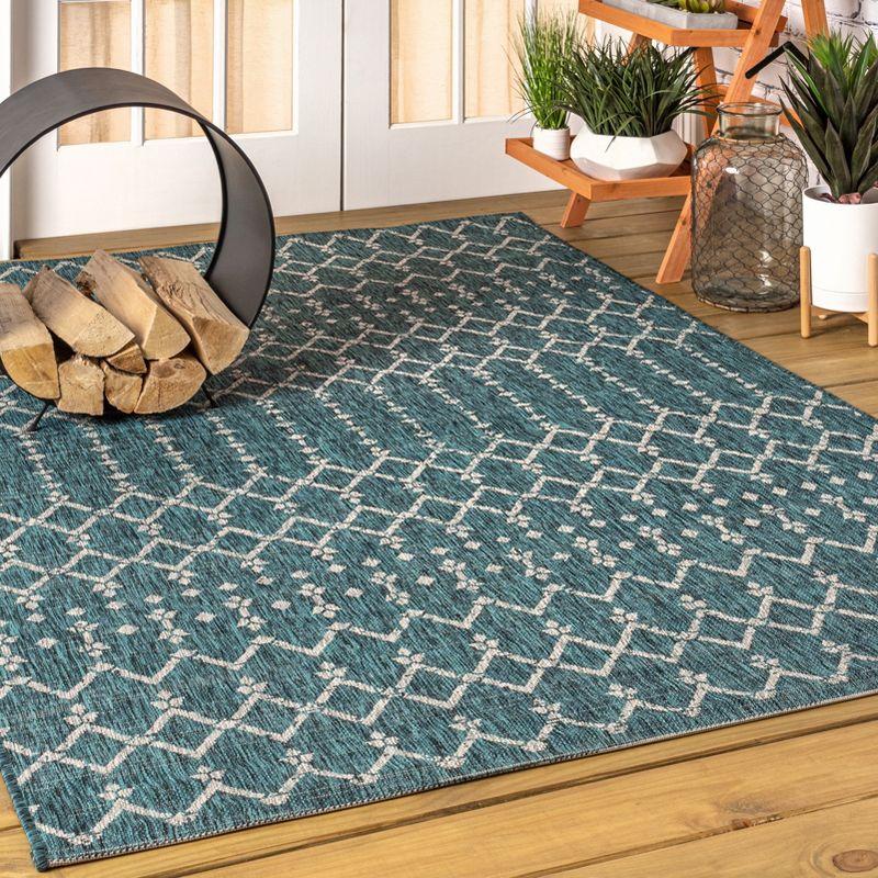 5'x8' Ourika Moroccan Geometric Textured Weave Indoor/Outdoor Area Rug, Teal/Gray - JONATHAN Y