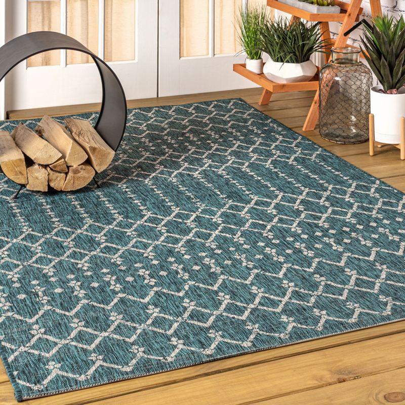 Ourika Moroccan Geometric Textured Weave Indoor/Outdoor Area Rug - JONATHAN Y