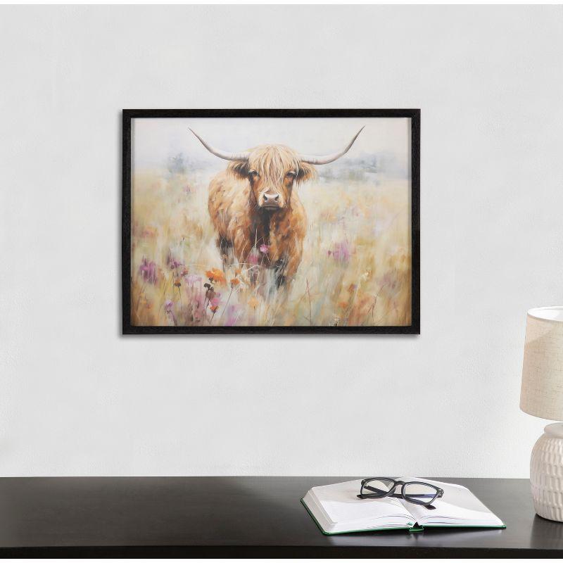 Kate & Laurel All Things Decor 16"x12" Gallery Highland Cow in a Flower Field Landscape Print by The Creative Bunch Studio Black