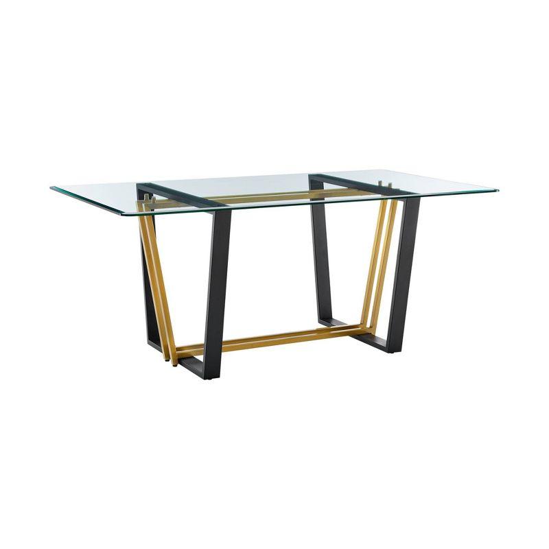 Armen Living Kai Rectangular Stainless Steel and Base with Glass Tabletop Dining Table Gold/Black