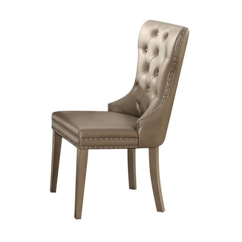 Elegant Gray Faux Leather Upholstered Side Chair with Nailhead Trim