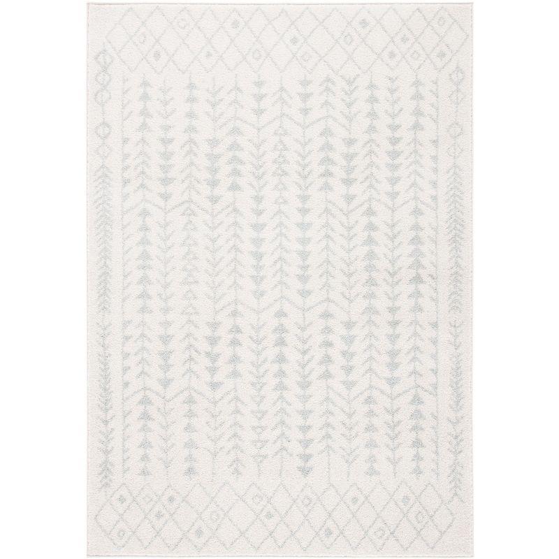 Ivory and Light Grey Hand-Knotted Synthetic Boho-Chic Area Rug