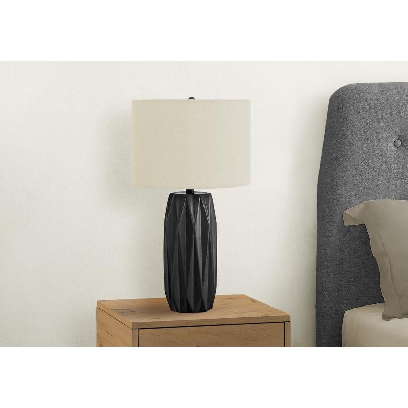 Benjara Table Lamp, 25 Inch Black Textured Ceramic Base, Ivory Fabric Shade