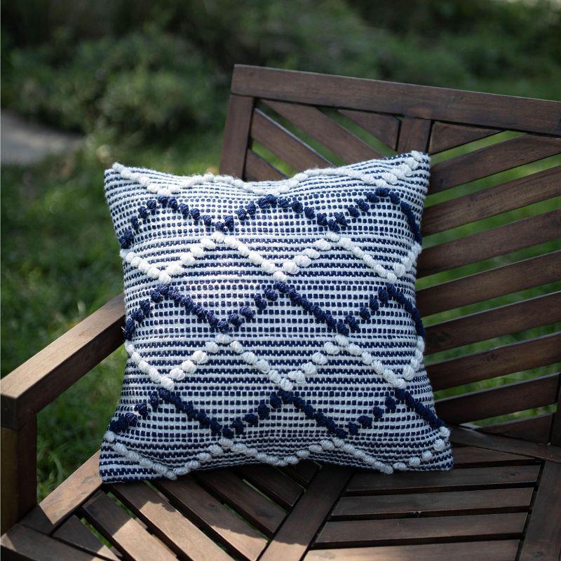 18x18 Inches Hand Woven Blue Polyester with Polyester Fill Pillow - Foreside Home & Garden