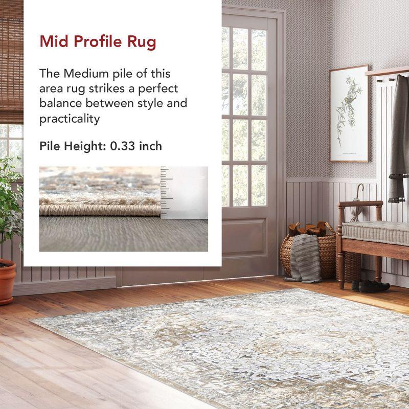 Beige and Gray Medallion Synthetic 4' x 6' Area Rug