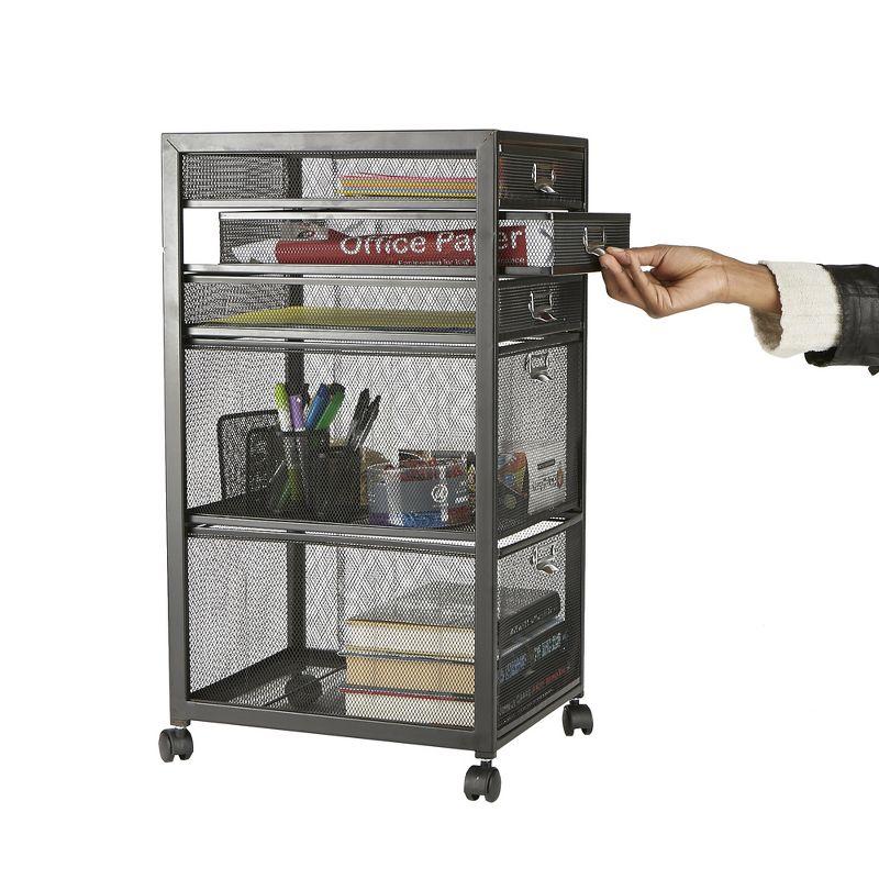 MIND READER Rolling File Cabinet with Drawers [5 Drawers](BLACK MESH)