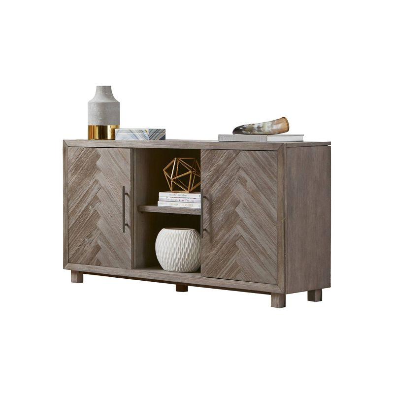 Palisade Console TV Stand for TVs up to 60" Gray - Martin Furniture: Herringbone Pattern, Iron Hardware