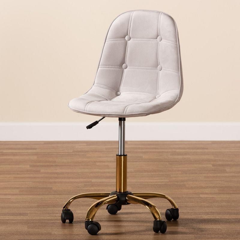 Grey Velvet and Gold Metal Swivel Office Chair