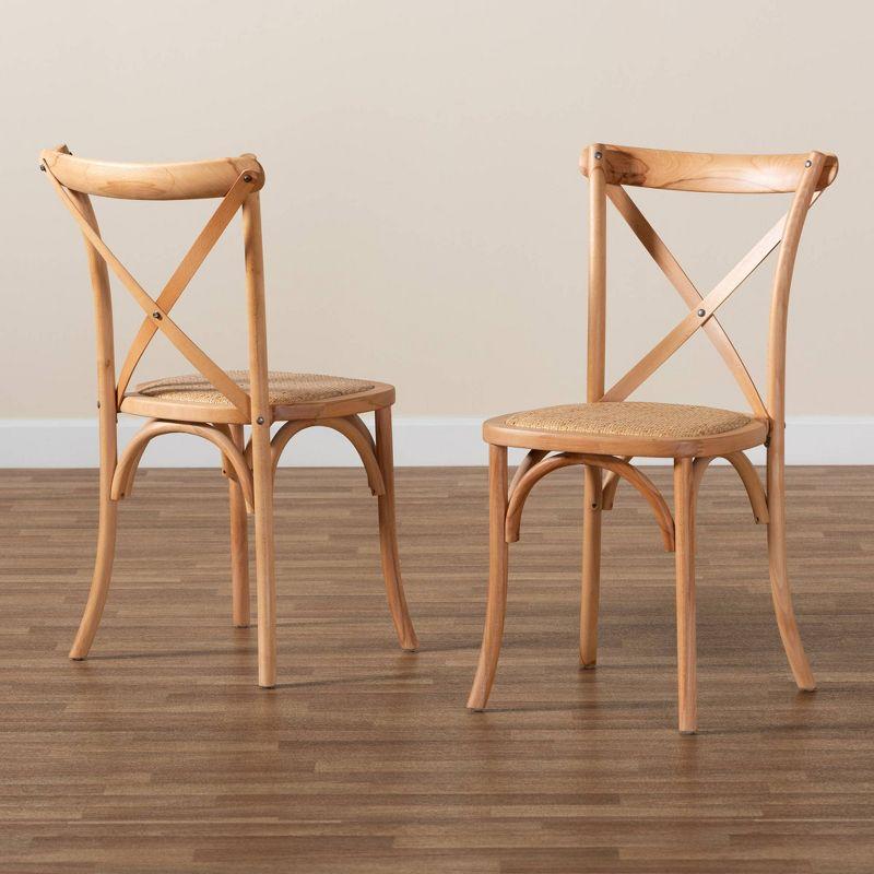 2pc Tartan Woven Rattan and Wood Dining Chair Set Brown - Baxton Studio: Beech Frame, No Assembly Required