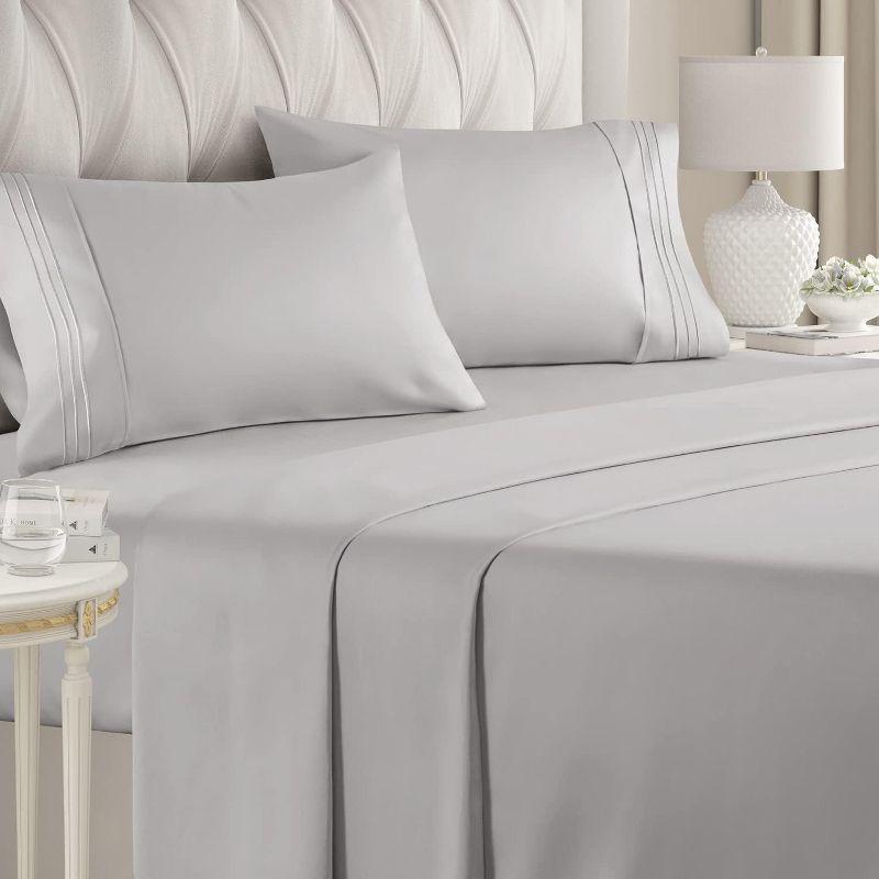 Queen Light Grey Microfiber 4-Piece Sheet Set