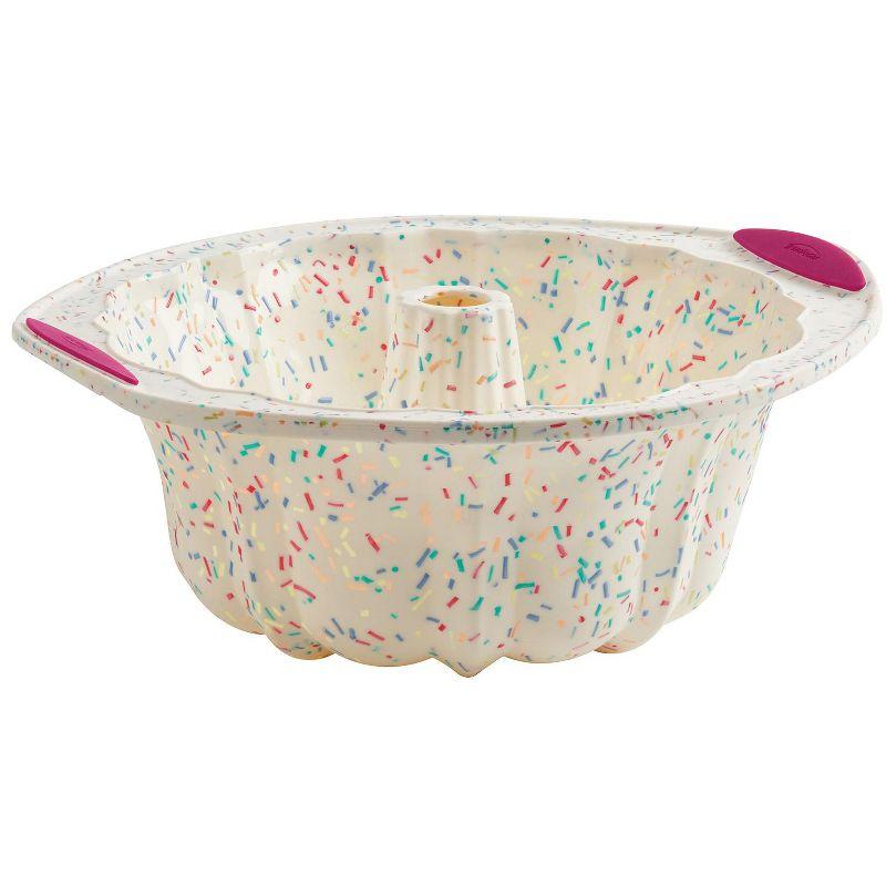 Trudeau Structure Silicone 10 Cup Fluted Cake Pan, Confetti/Fuchsia