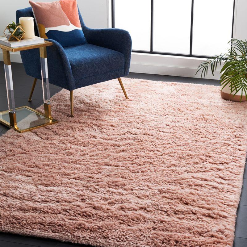 Plush Pink Shag 6' x 9' Hand-Knotted Wool & Cotton Area Rug