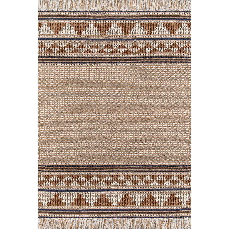 Ivory and Brown Geometric Braided Wool Cotton Rug 8' x 10'