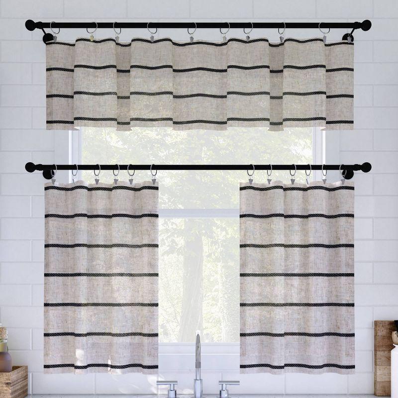 Clean Window Aso Twill Stripe Linen Blend Sheer Rod Pocket Kitchen Curtain Valance