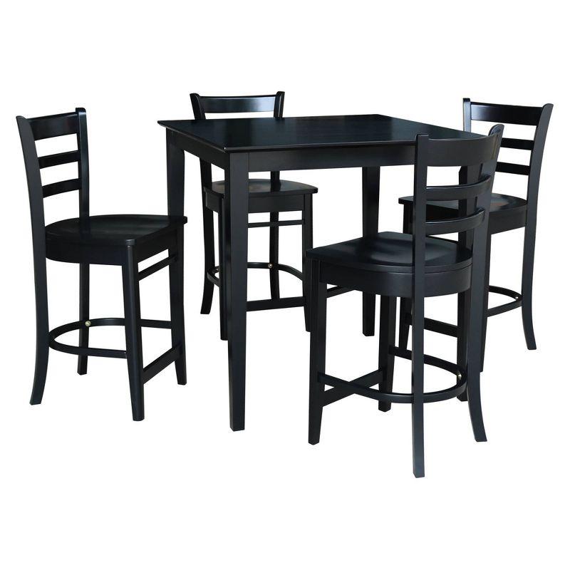 Black Solid Wood Counter Height Dining Set with 4 Chairs