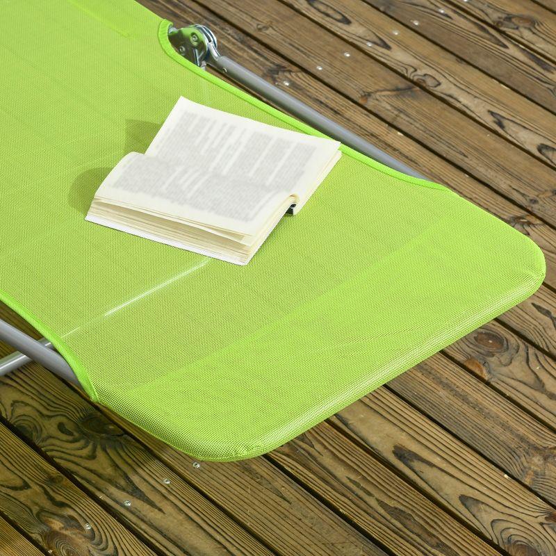 Outsunny Folding Chaise Lounge Pool Chairs, Set of 2 Outdoor Sun Tanning Chairs with Pillow, Five-Position Reclining Back for Beach, Green