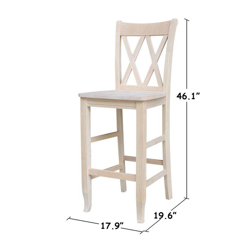 30" Double X-Back Counter Height Barstool Unfinished - International Concepts: Solid Wood, Armless