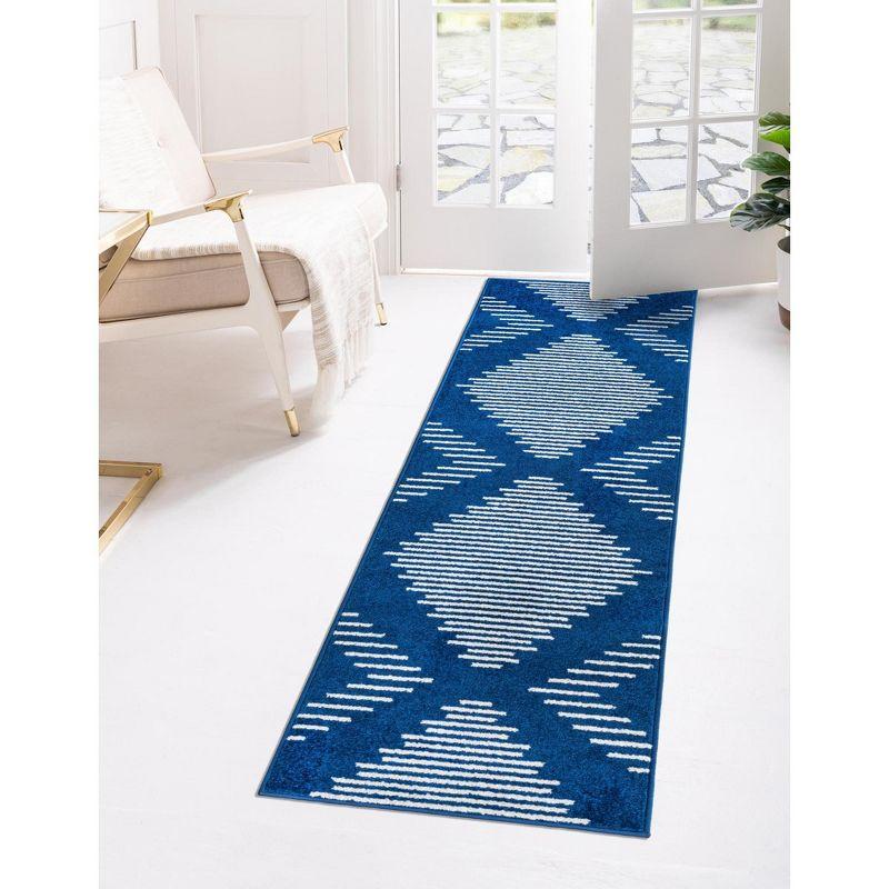 Kai Navy Blue Geometric Synthetic Runner Rug