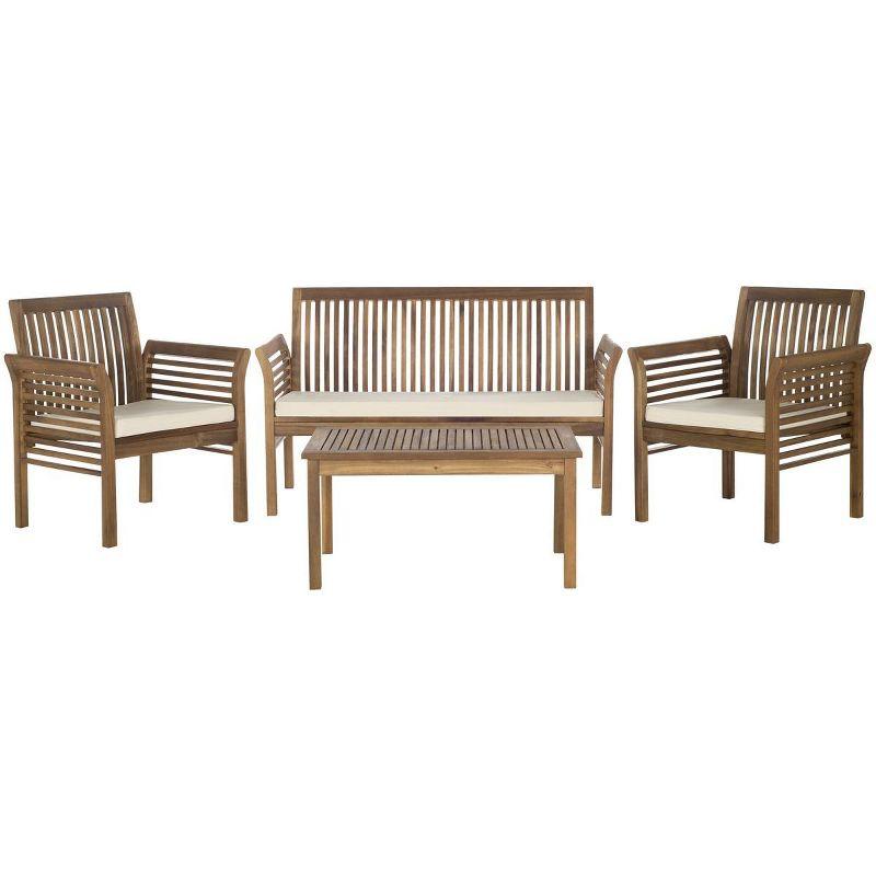 Transitional Acacia Wood 4-Person Outdoor Patio Set in Natural Beige