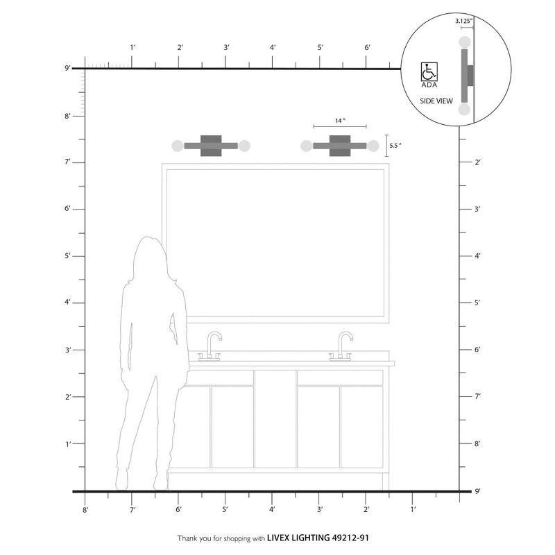 2-Light Brushed Nickel ADA Wall Sconce: with Stainless Steel Base for Modern Lighting
