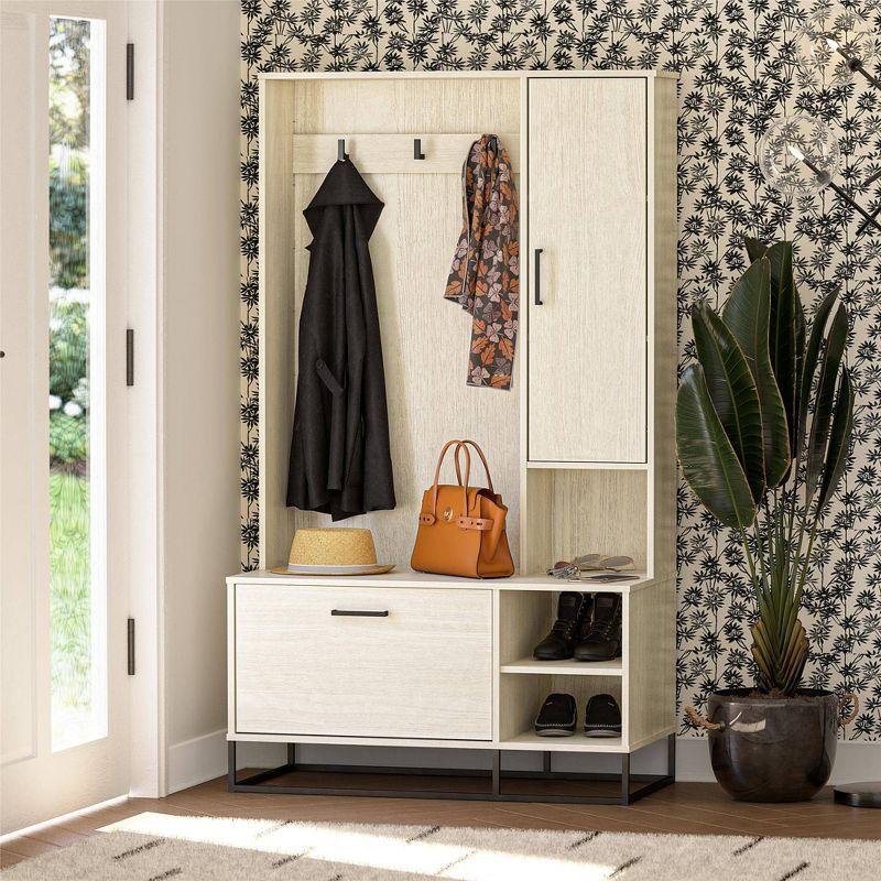 Ivory Oak Hall Tree with Bench and Shoe Storage