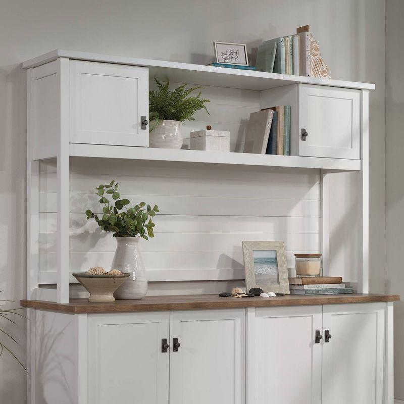 Sauder Cottage Road 66" Desk Hutch White: Bead Board Back, Storage Doors, Laminated Surface