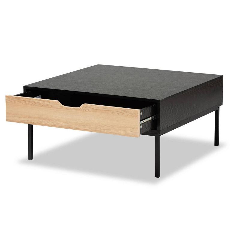 Haben Two-Tone Wood Coffee Table Oak Brown/Black - Baxton Studio: Industrial Style, Square Shape, Metal Frame