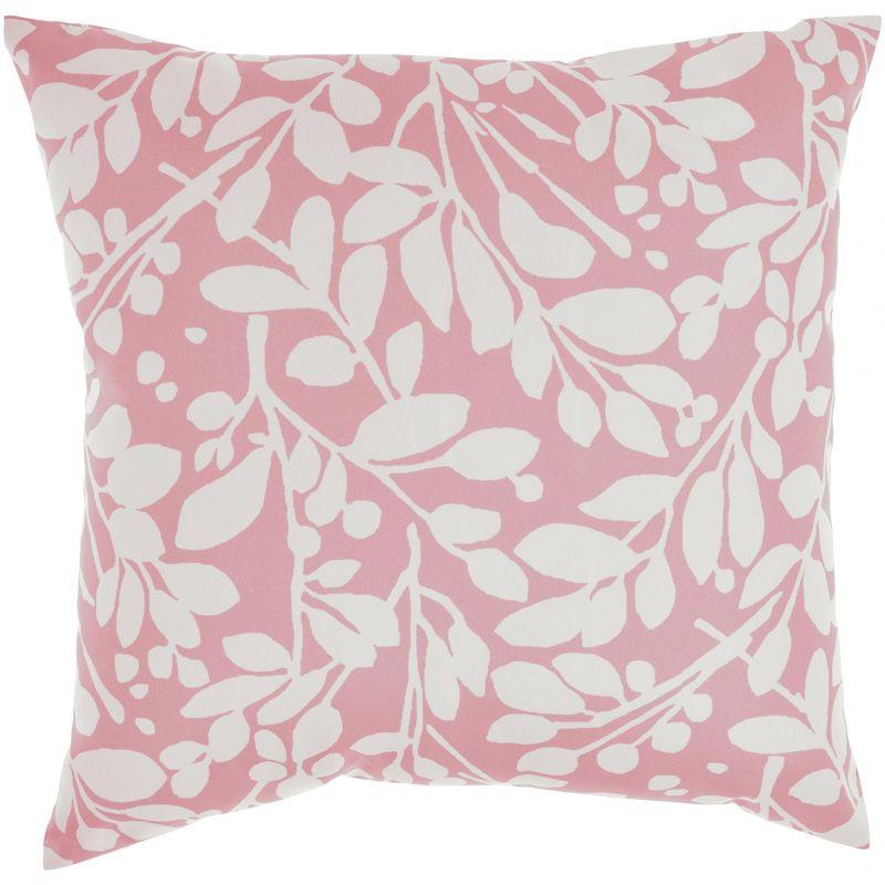 Coral and White Leaf Pattern 20" Square Outdoor Throw Pillow