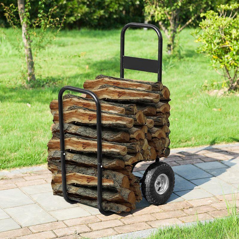 Nature Spring Rolling Log Cart for Hauling Firewood - Metal, Black