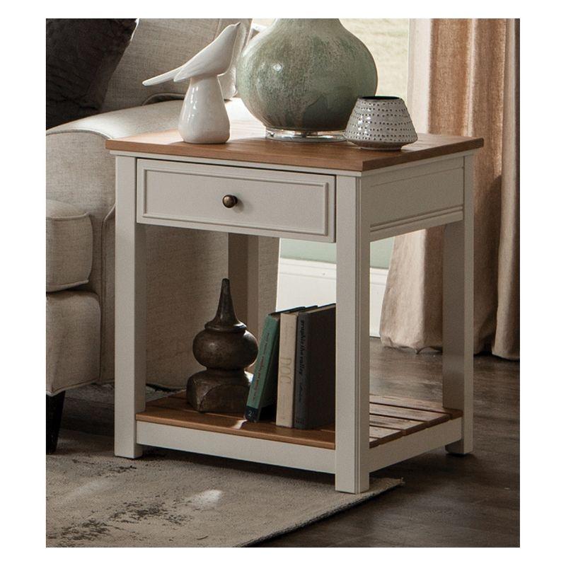 Savannah End Table Ivory with Natural Wood Top - Bolton Furniture