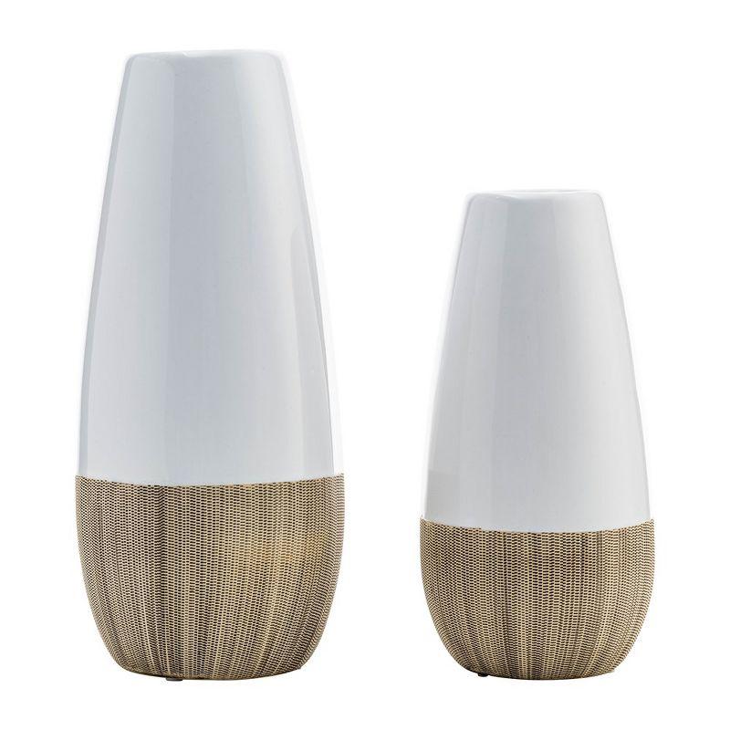 Sagebrook Home 10" Ceramic Vase - Contemporary Two Tone White and Beige Vase For Decorative Table Accent - Stylish Home or Office Decor