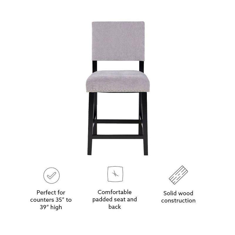 Linon Corey Dark Washed Velvet Upholstery Counter Height Barstool Gray: Stained Wood Legs, Microfiber, Footrest