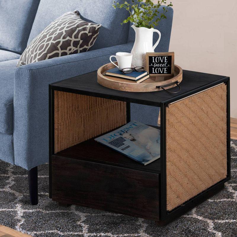 21" Handcrafted Acacia Wood Nightstand Brown/Black - The Urban Port