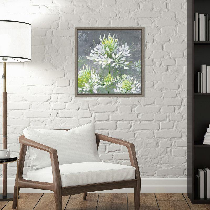 Gray and White Floral Canvas Print with Wooden Frame