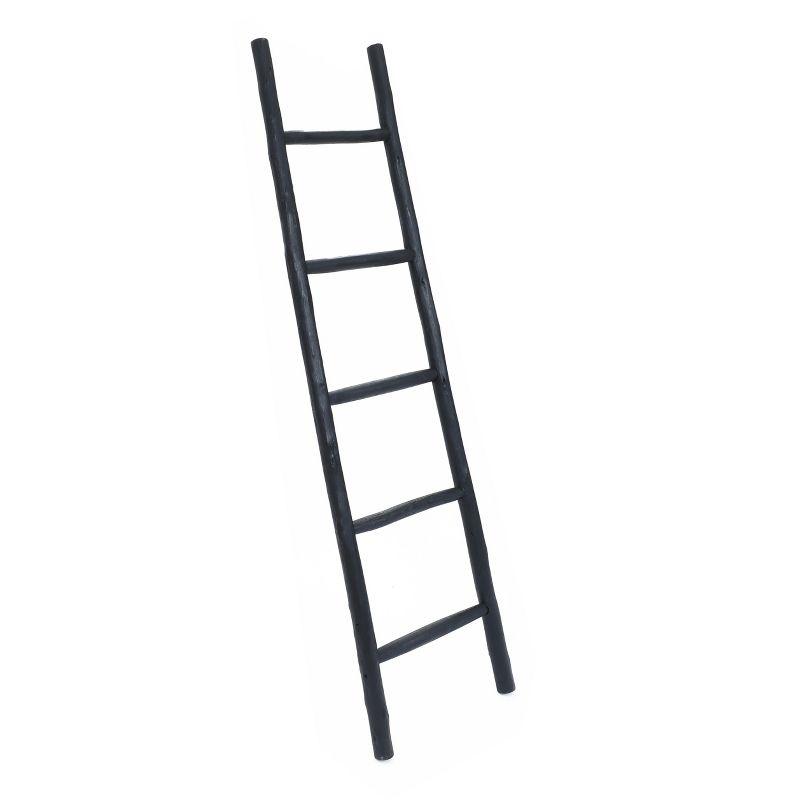 LuxenHome Rustic Black Wood 5Ft Blanket Ladder