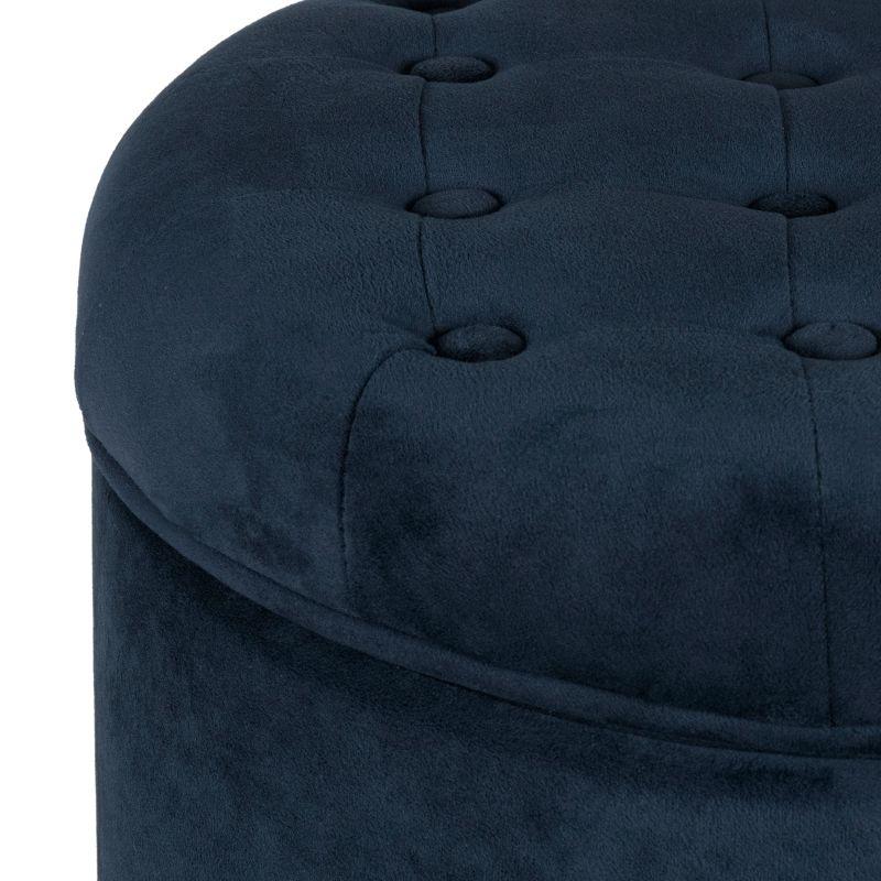Navy Velvet Round Tufted Ottoman with Rustic Wood Legs