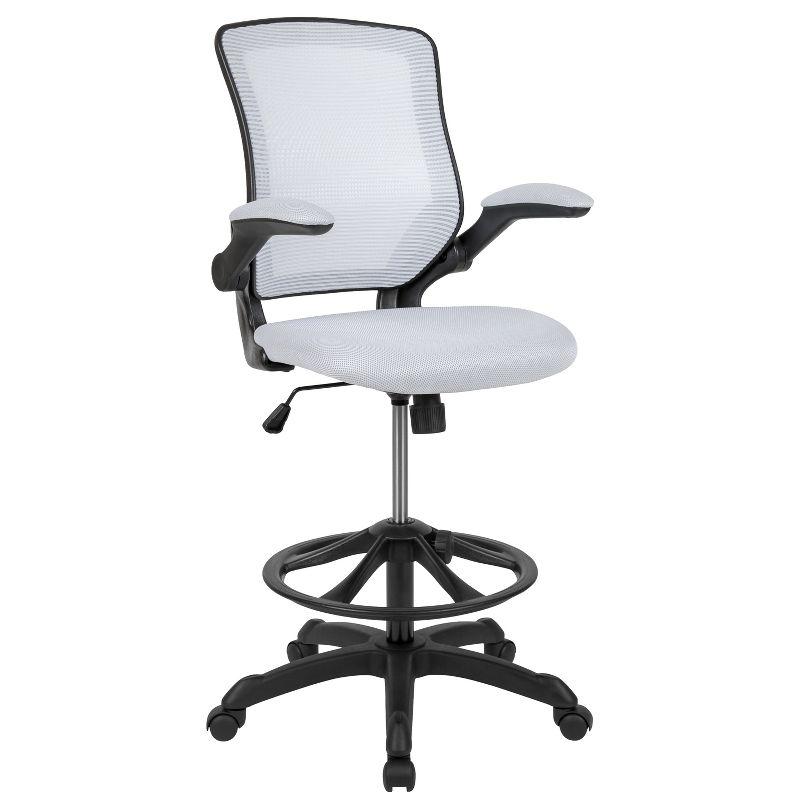 Flash Furniture Mid-Back Mesh Ergonomic Drafting Chair with Adjustable Foot Ring and Flip-Up Arms