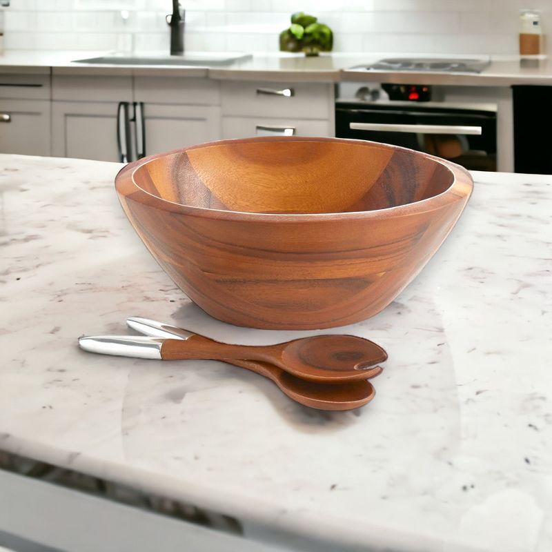 Eclipse Acacia Wood Salad Bowl with Alloy Servers