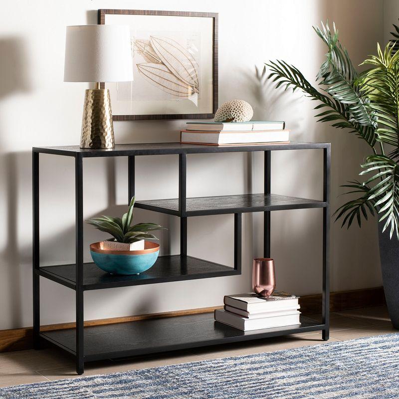 Reese Black Geometric Wood and Metal Console Table
